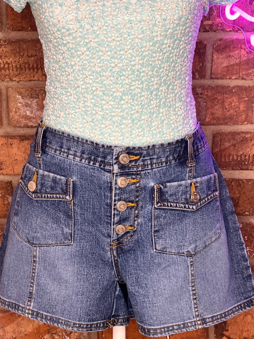 Denim Button-Fly Shorts